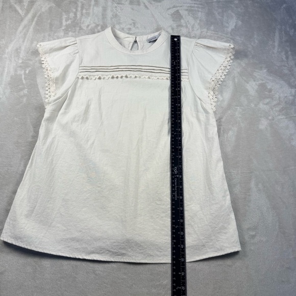 Oasis Ivory Lace Trim Flutter Sleeve Blouse | Size UK 12 / US 8 Cottagecore - Picture 5 of 9